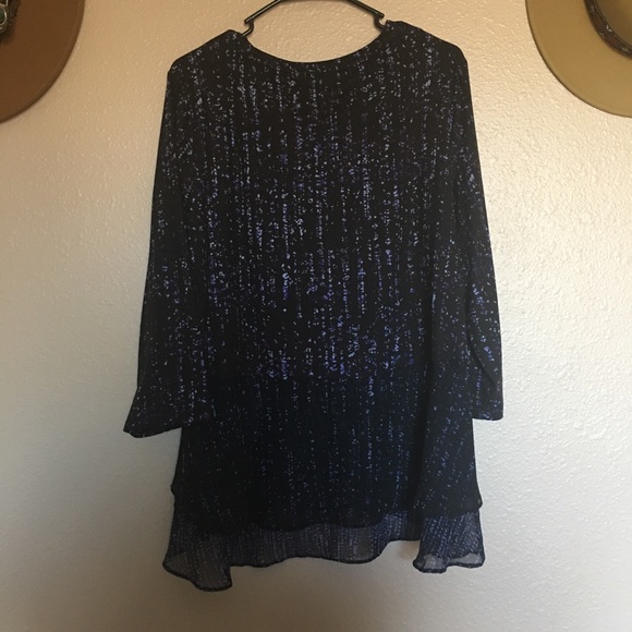Simply Vera Plus Women’s Black & Purple Mixed Pattern Layered Ruffled Blouse - Picture 3 of 13